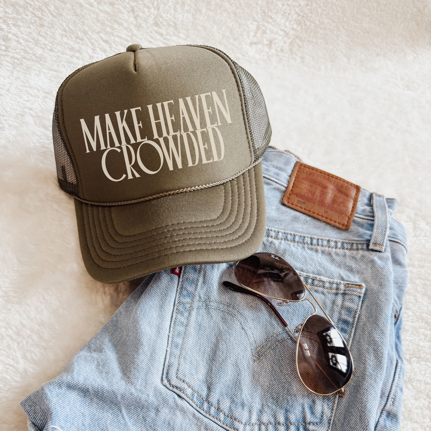 Hey Jude Graphic Tees Make Heaven Crowded Trucker Hat | Christian Faith Cap - Apparel & Accessories