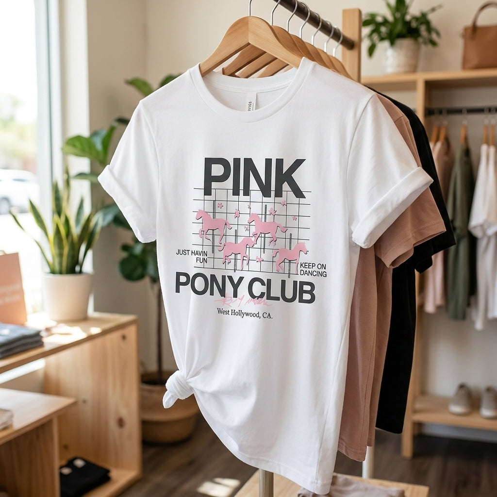 Everyday Customs Co. Pink Pony Club Graphic Tee - Retro Carousel Cotton Unisex | Everyday Customs Co - T-Shirts