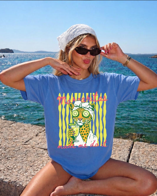 Margaritas Made Me Do It Leopard Tee - Comfort Colors Graphic Tee | Everyday Customs Co.