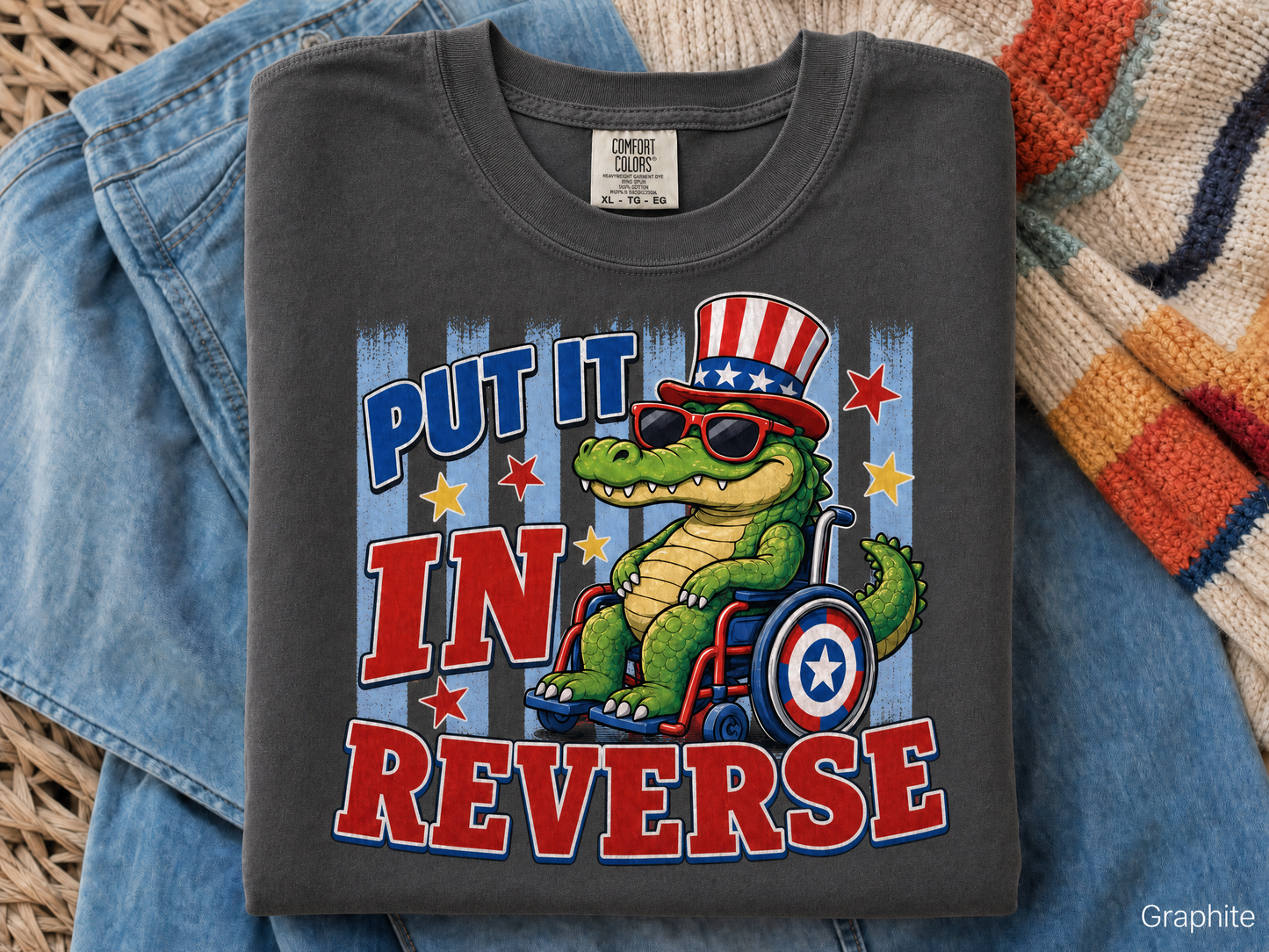Everyday Customs Co. Put It In Reverse Alligator 4th of July T-Shirt - T-Shirts T-Shirt