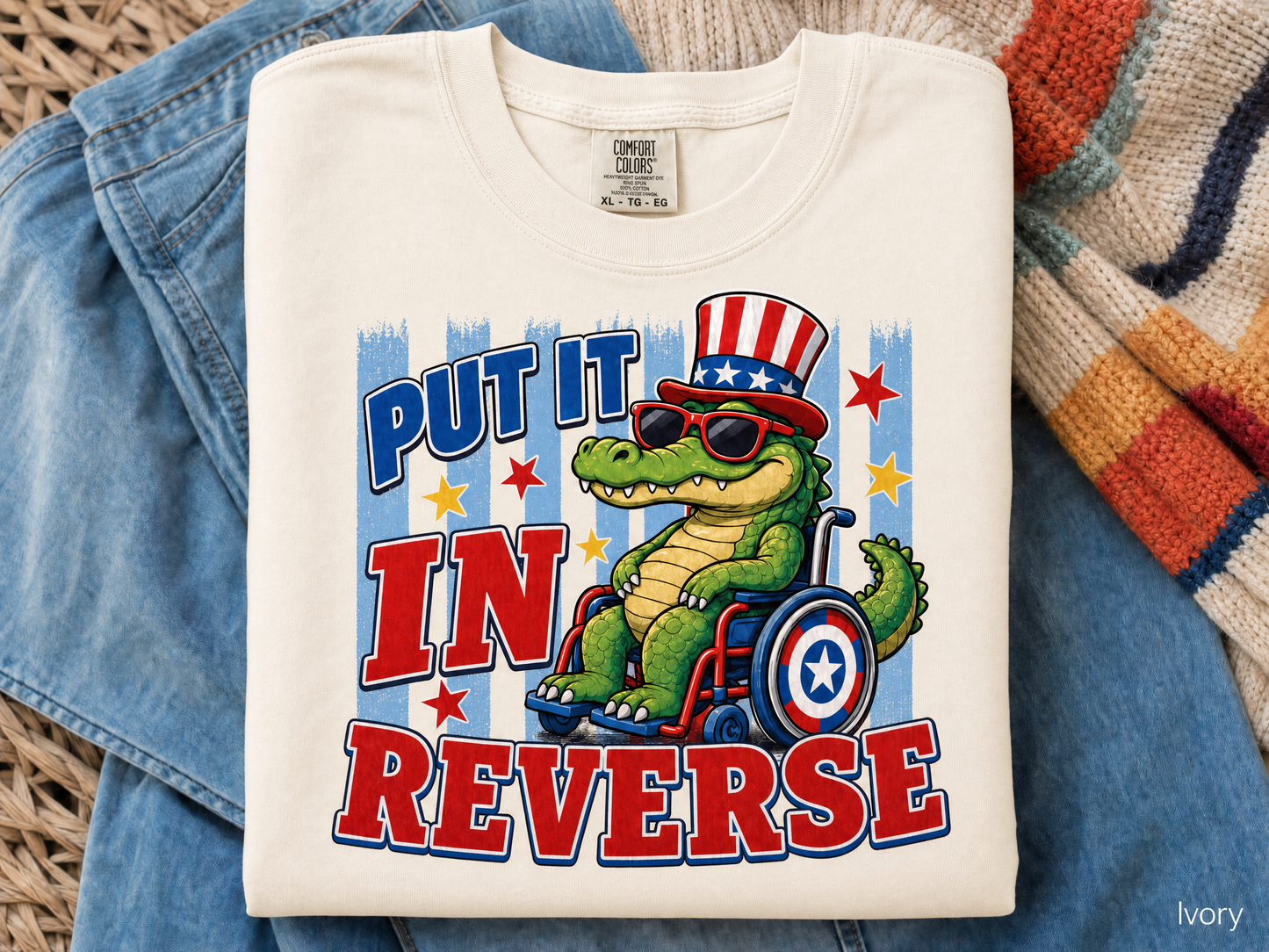 Everyday Customs Co. Put It In Reverse Alligator 4th of July T-Shirt - T-Shirts T-Shirt