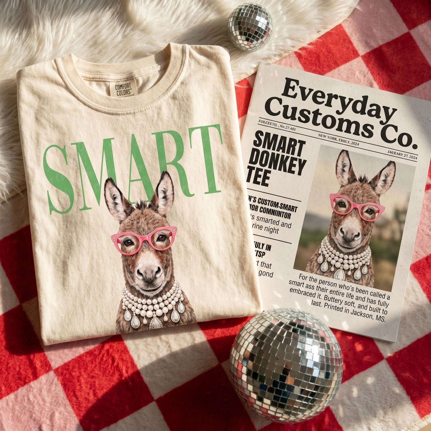 Casual scene featuring the SMART Donkey Tee in a warm, inviting environment highlighting its soft fabric and bold design.