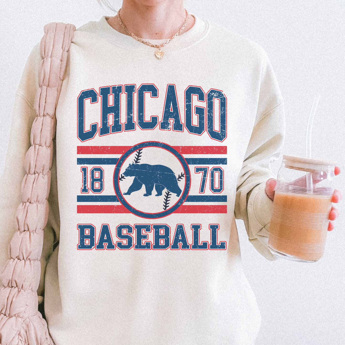 Hey Jude Graphic Tees Chicago Baseball Crewneck - Vintage Distressed Fleece | Everyday Customs Co. - Apparel & Accessories