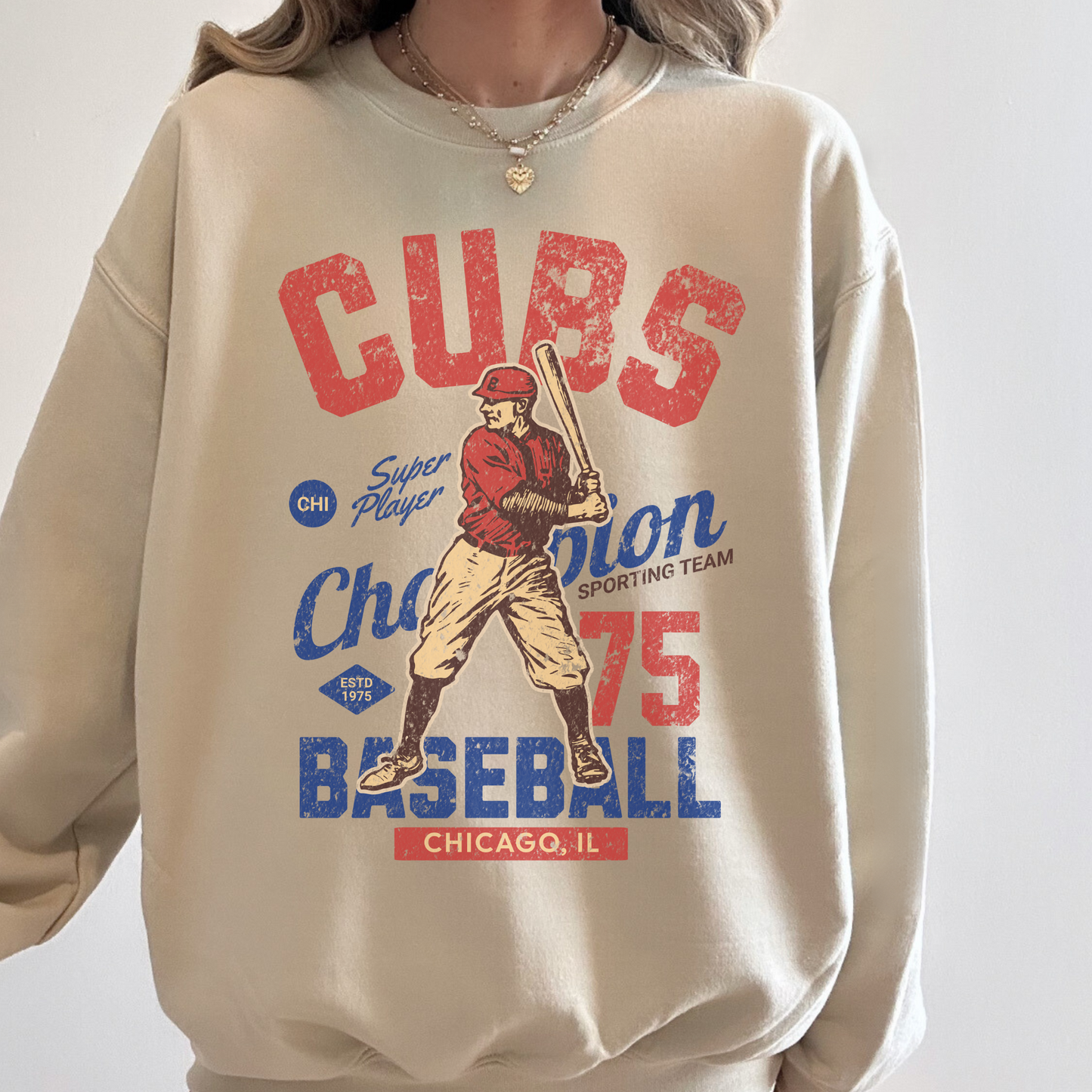 Hey Jude Graphic Tees Chicago Baseball Retro Crewneck - In-House Crafted 70s Fleece | Everyday Customs Co. - Apparel & Accessories