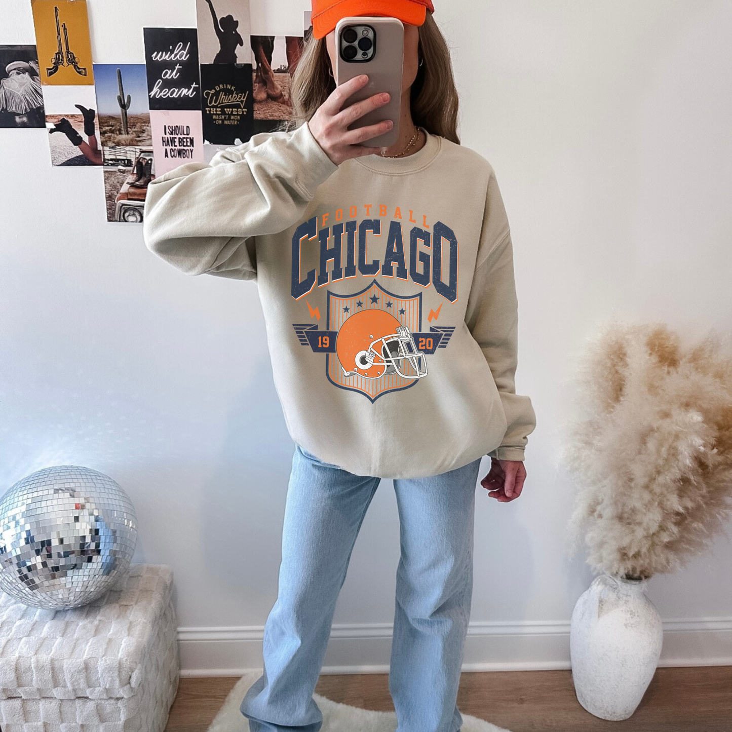 Hey Jude Graphic Tees Vintage Chicago Football Crewneck - 1920 Retro Helmet Graphic | Everyday Customs Co. - Apparel & Accessories