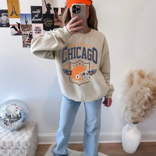 Hey Jude Graphic Tees Vintage Chicago Football Crewneck - 1920 Retro Helmet Graphic | Everyday Customs Co. - Apparel & Accessories