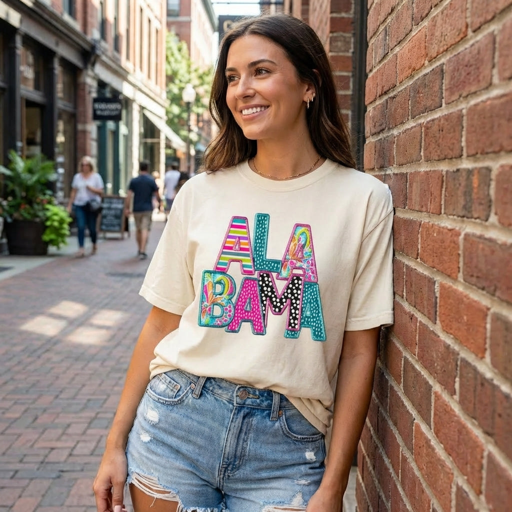 Everyday Customs Co. Alabama Faux Monogram T-Shirt - Crafted In-House Comfort Colors 1717 | Everyday Customs Co. - T-Shirts