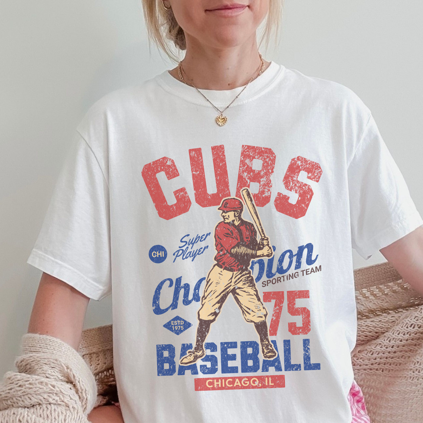 Hey Jude Graphic Tees Vintage Chicago Cubs Baseball Tee - Retro 70s Game Day Style | Everyday Customs Co. - Apparel & Accessories