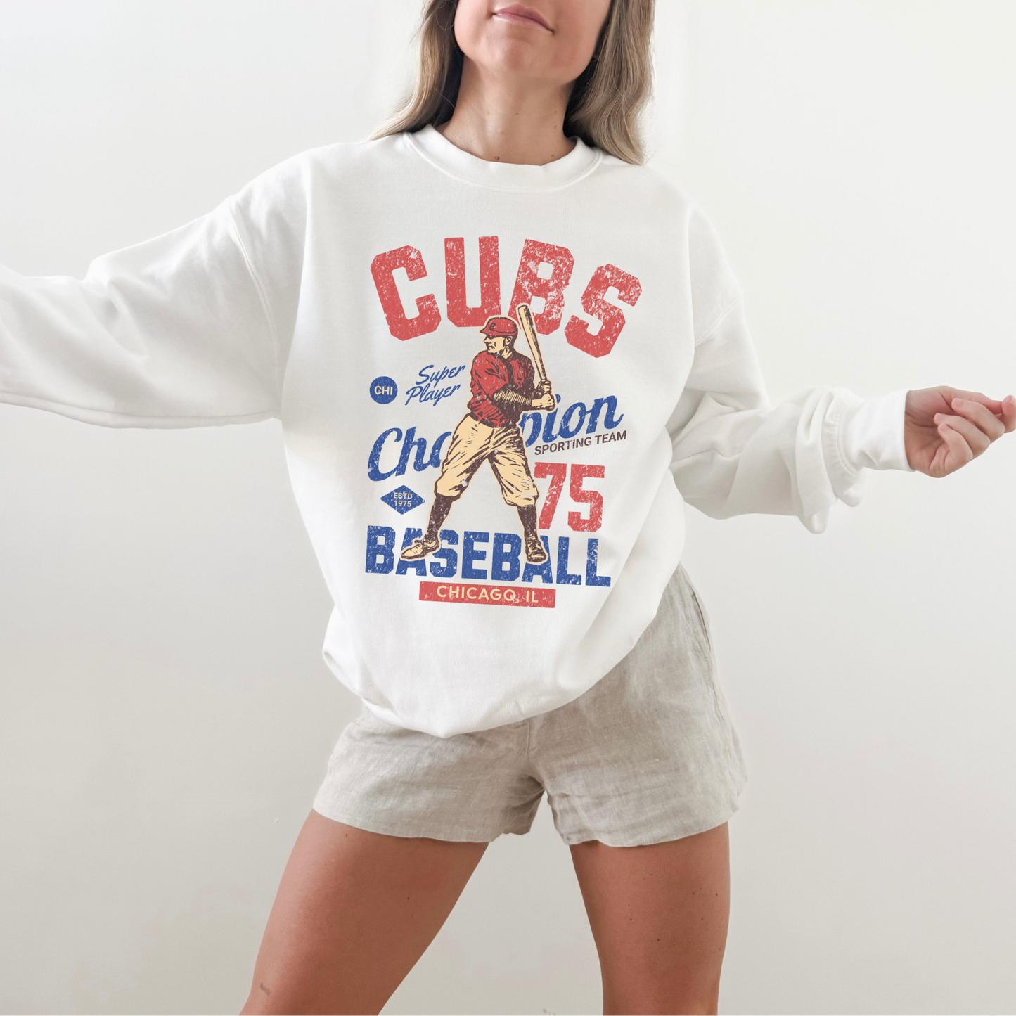 Hey Jude Graphic Tees Chicago Baseball Retro Crewneck - In-House Crafted 70s Fleece | Everyday Customs Co. - Apparel & Accessories