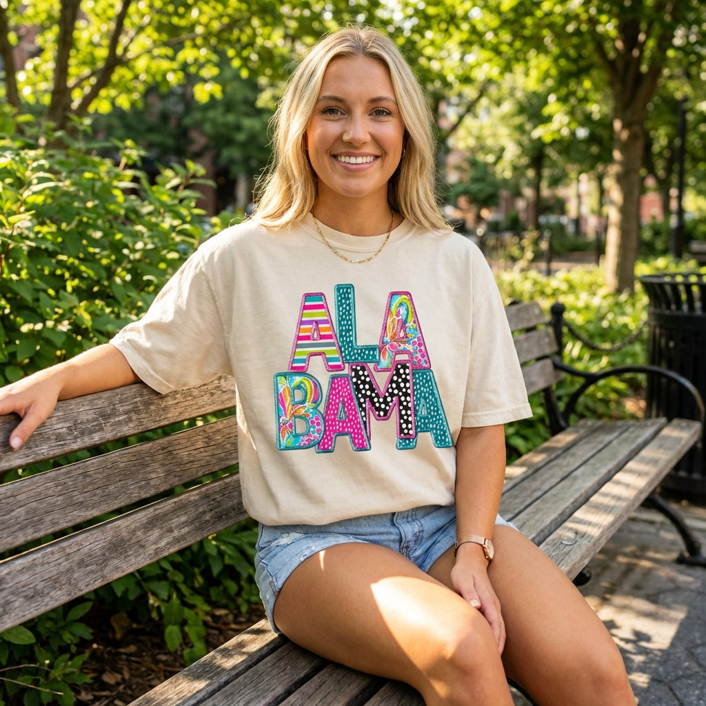 Everyday Customs Co. Alabama Faux Monogram T-Shirt - Crafted In-House Comfort Colors 1717 | Everyday Customs Co. - T-Shirts
