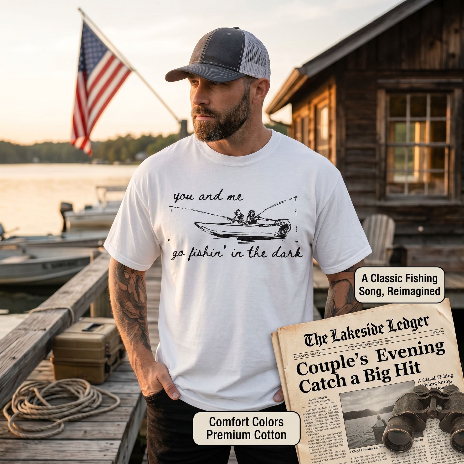 Comfort Colors graphic tee in cozy living room setting, soft lighting, showcasing vintage design and relaxed fit.