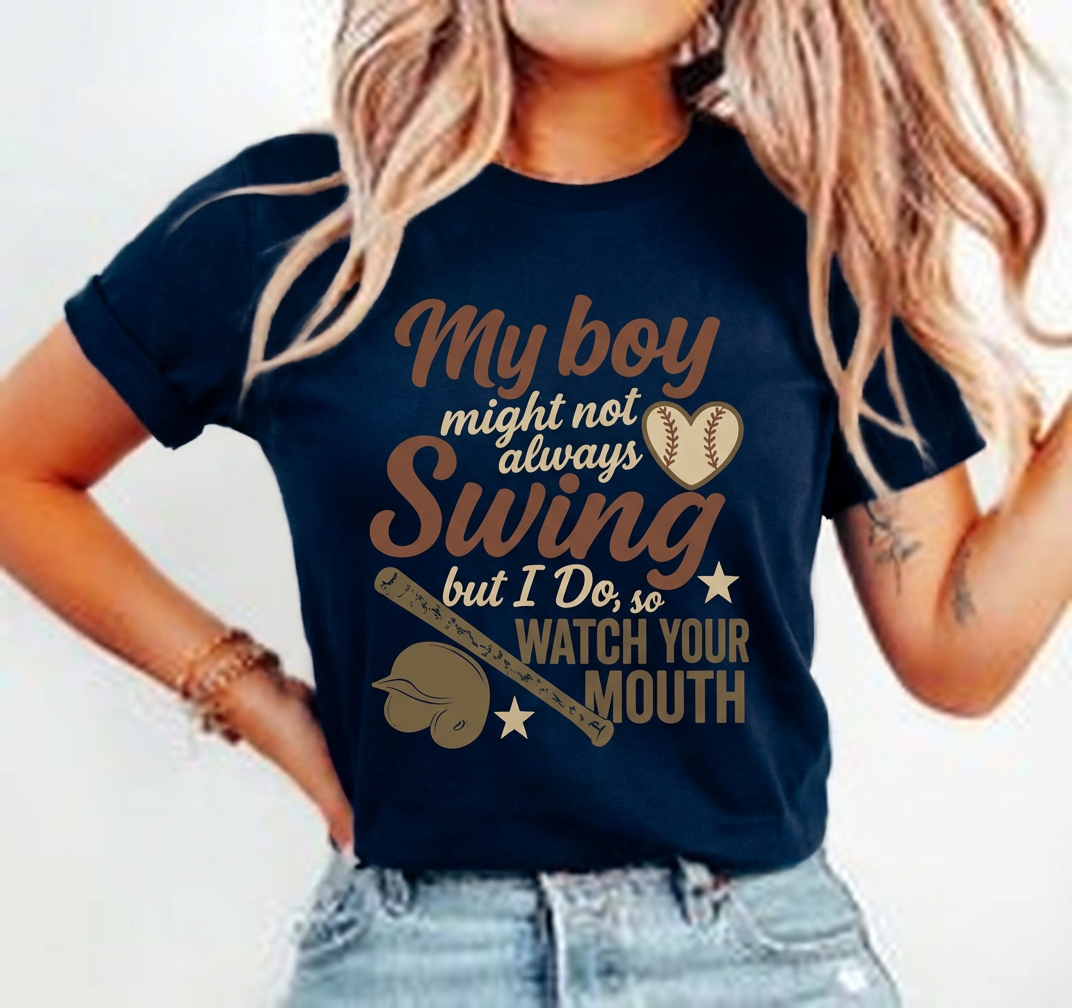 Everyday Customs Co. Baseball Tee Premium Soft Cotton Graphic Shirt My Boy Might Not Always Swing But I Do - T-Shirts